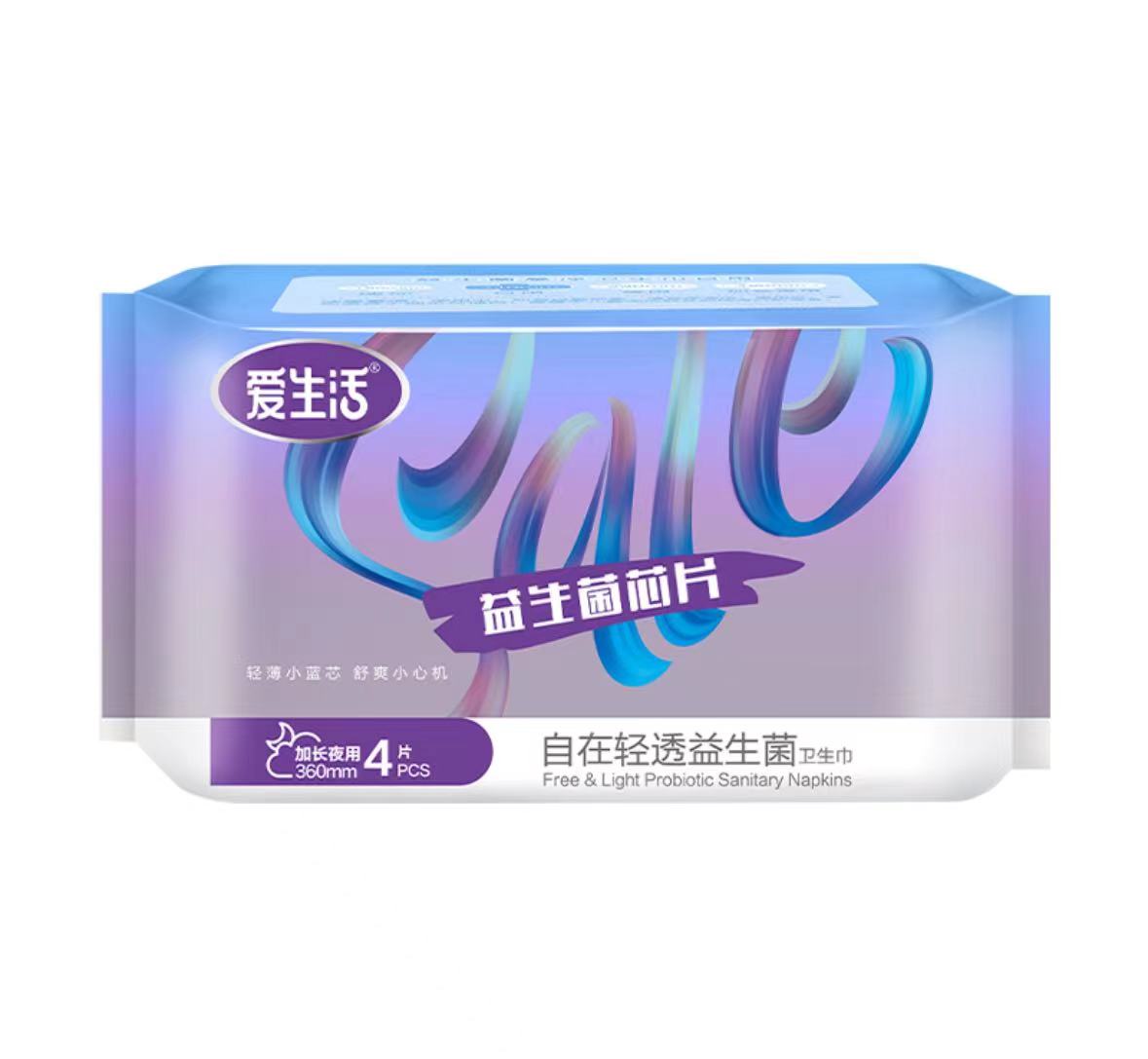 유산균생리대 360mm*4p  爱生活自在轻透益生菌卫生巾加长夜用