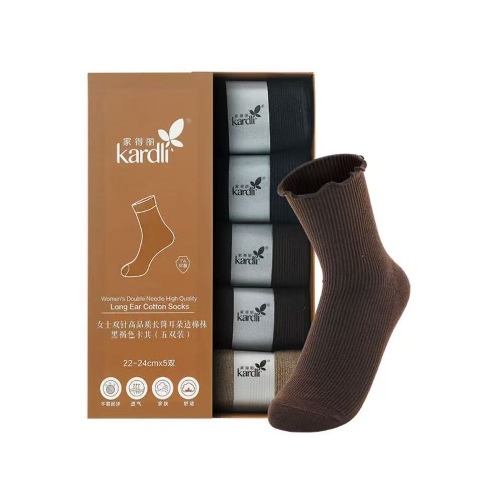 여성더블면양말  흑갈색  1곽*5컬레 女士双针棉袜黑褐色